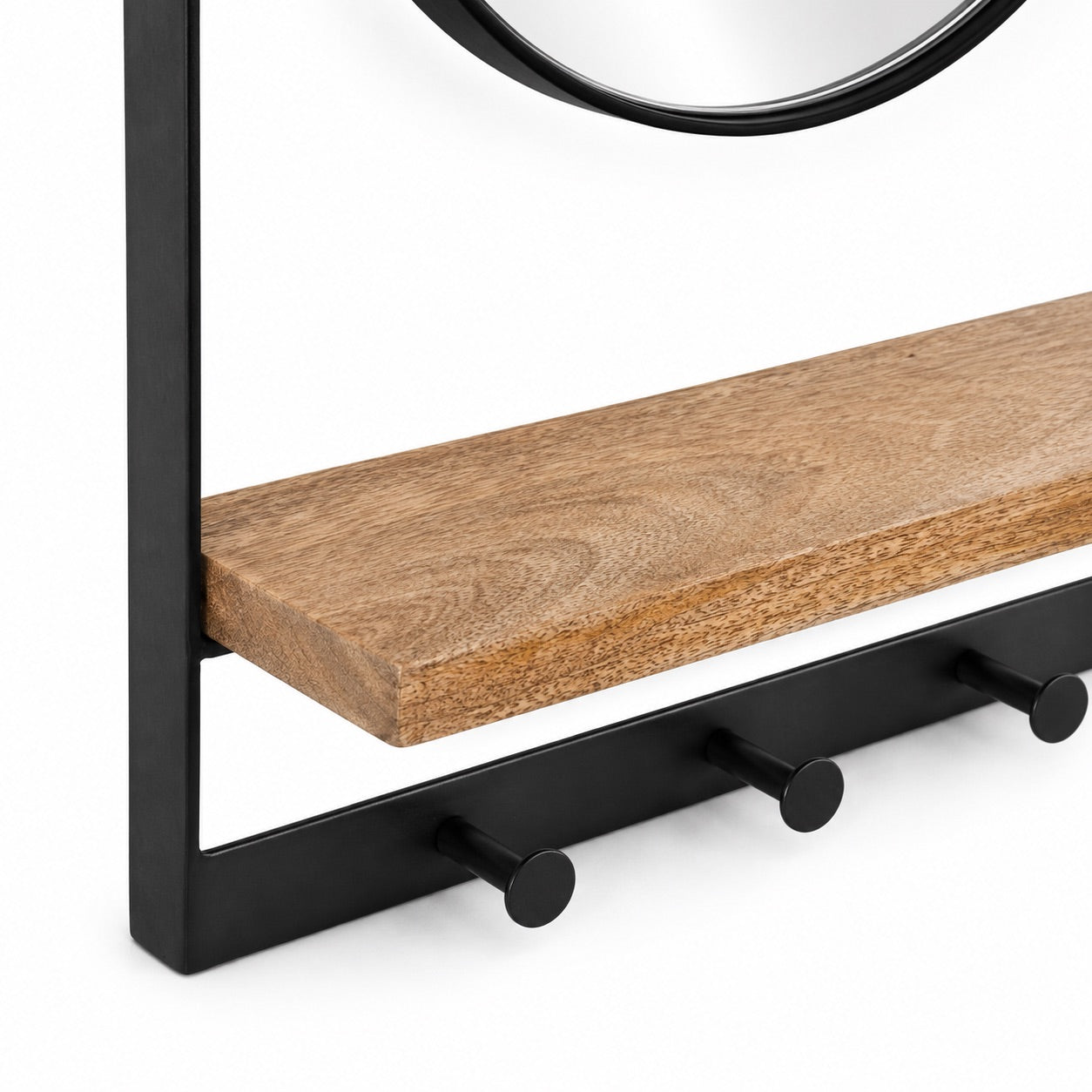 Wandspiegel 35cm mit Regal und Haken aus Mangoholz