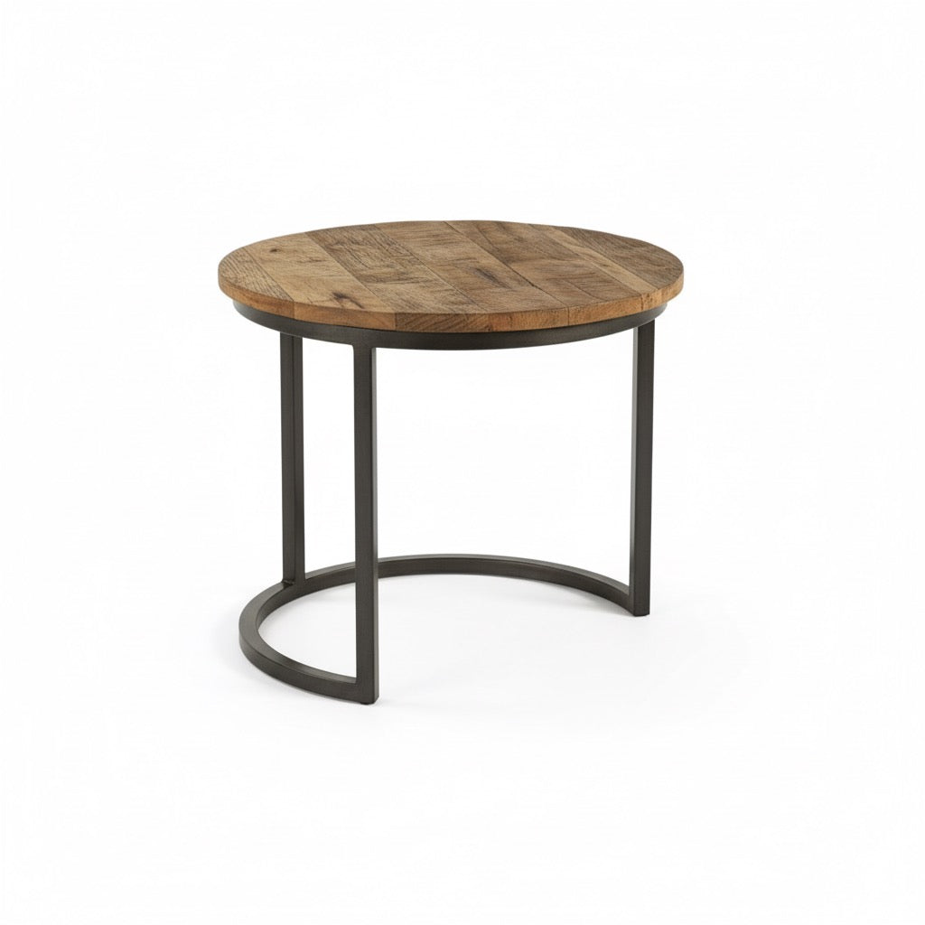 3er Set Couchtisch Detroit rund mit Metall und Mangoholz