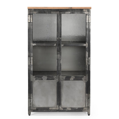 Highboard >St. Louis< Vitrine aus Metall & recycle Holz