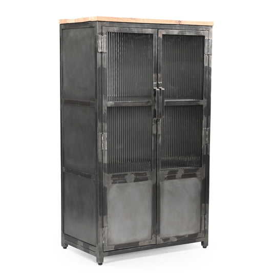 Highboard >St. Louis< Vitrine aus Metall & recycle Holz