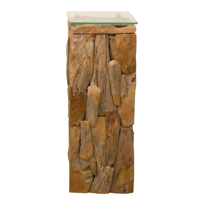 Deko Säule >Akar< Recycle Teak Holz mit Glasplatte