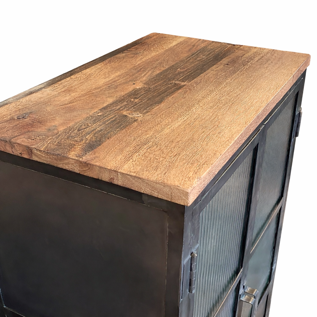 Highboard >St. Louis< Vitrine aus Metall & recycle Holz