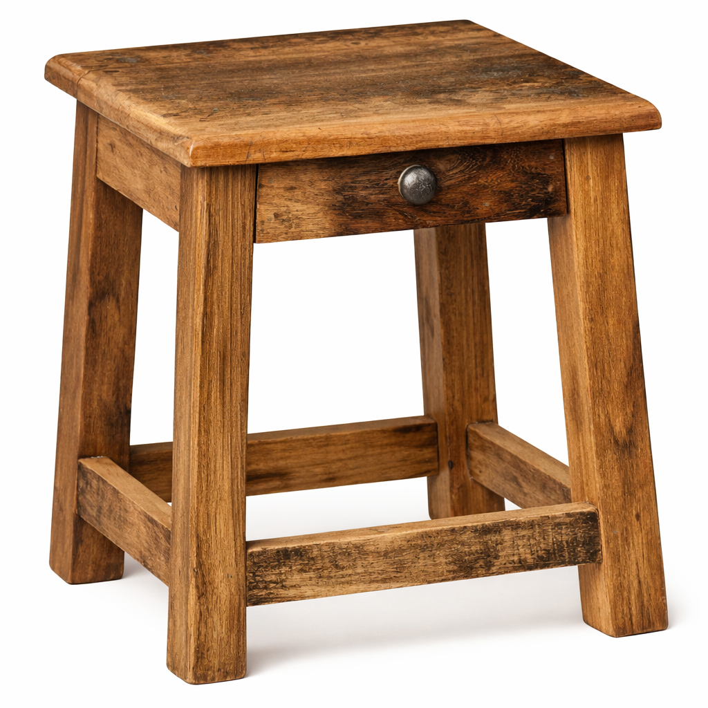 Kleiner Hocker aus Altholz mit Schublade