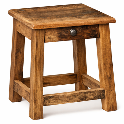 Kleiner Hocker aus Altholz mit Schublade