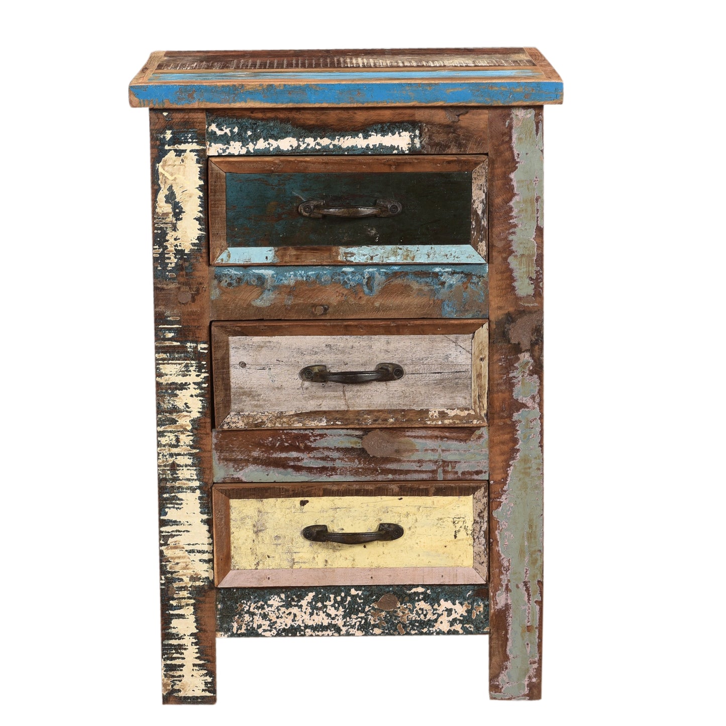 Nachtschrank aus Altholz mit Farbe