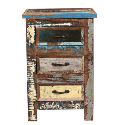 Nachtschrank aus Altholz mit Farbe