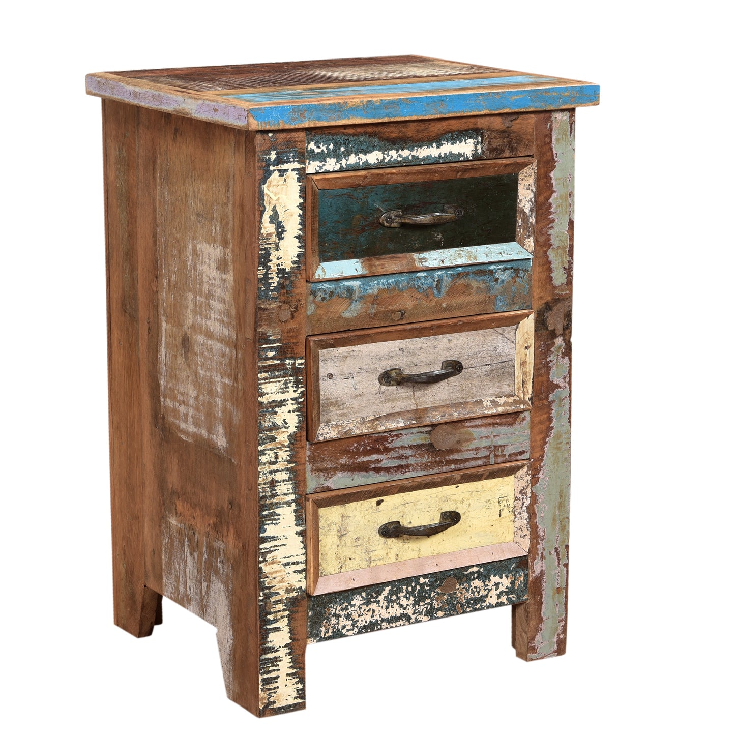 Nachtschrank aus Altholz mit Farbe