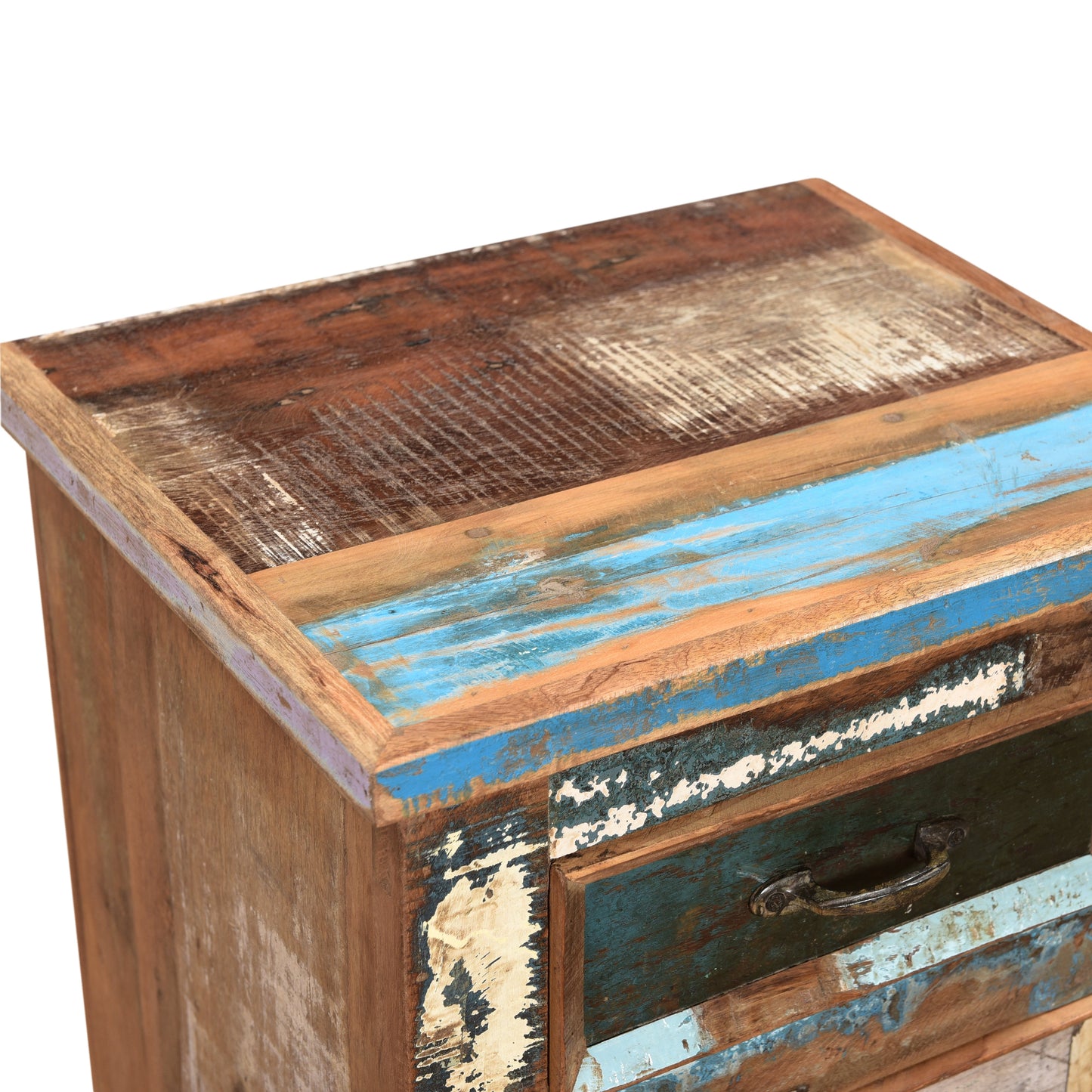 Nachtschrank aus Altholz mit Farbe
