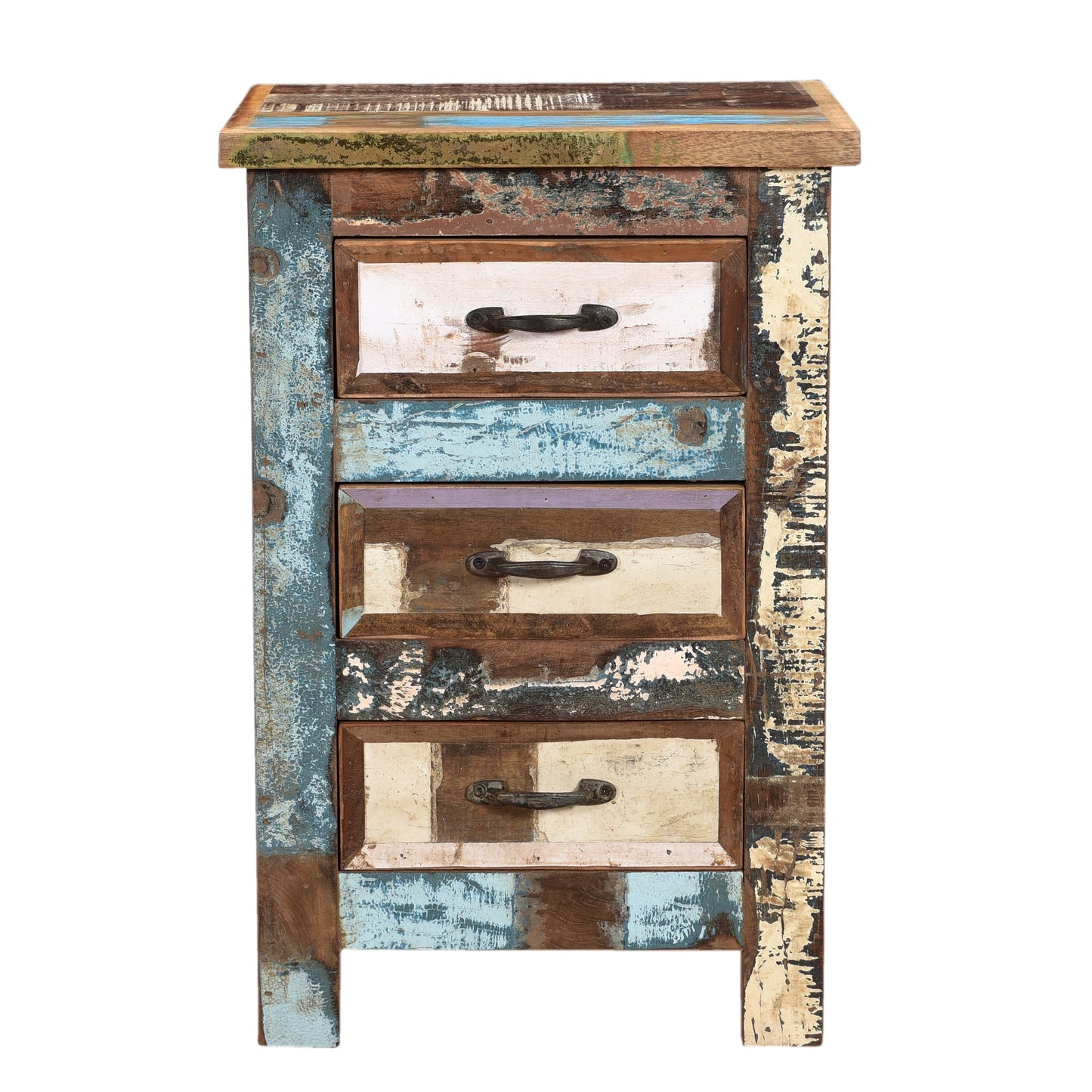 Nachtschrank aus Altholz mit Farbe