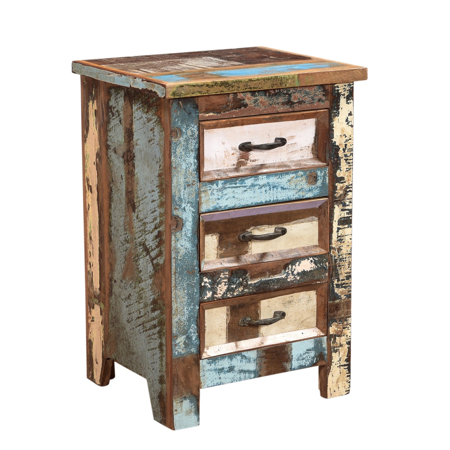 Nachtschrank aus Altholz mit Farbe