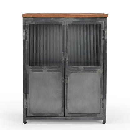 Kommode >St.Louis< Vitrine aus Metall & recycle Holz