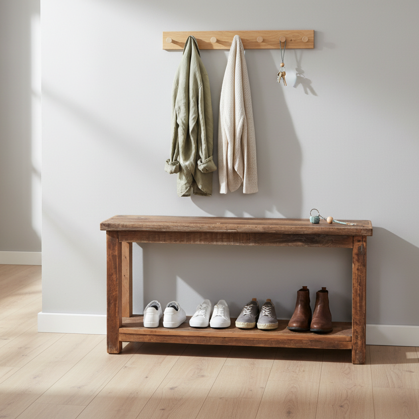 Sitzbank aus Holz mit Ablage 115cm