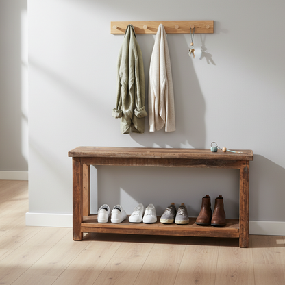 Sitzbank aus Holz mit Ablage 115cm