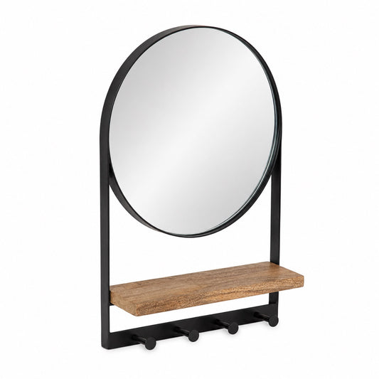 Wandspiegel 35cm mit Regal und Haken aus Mangoholz