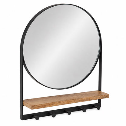 Wandspiegel 55cm mit Regal und Haken aus Mangoholz
