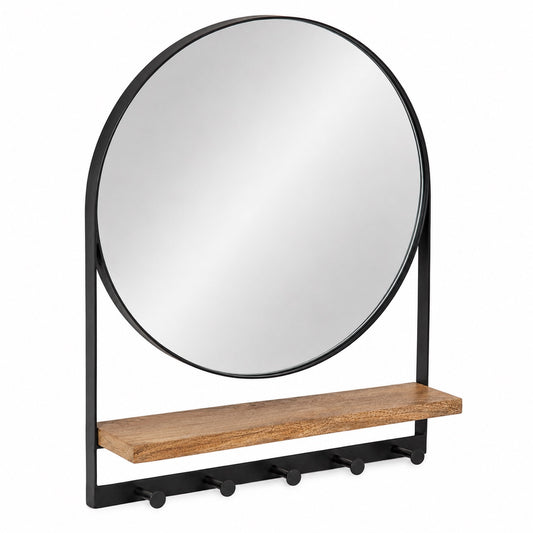 Wandspiegel 55cm mit Regal und Haken aus Mangoholz