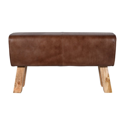 Bank >Delhi< 86cm Premium Büffelleder mit Mangoholz - Farbe braun matt