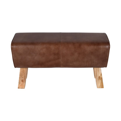 Bank >Delhi< 86cm Premium Büffelleder mit Mangoholz - Farbe braun matt