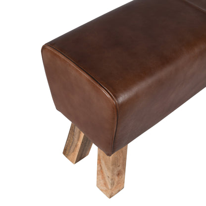 Bank >Delhi< 86cm Premium Büffelleder mit Mangoholz - Farbe braun matt