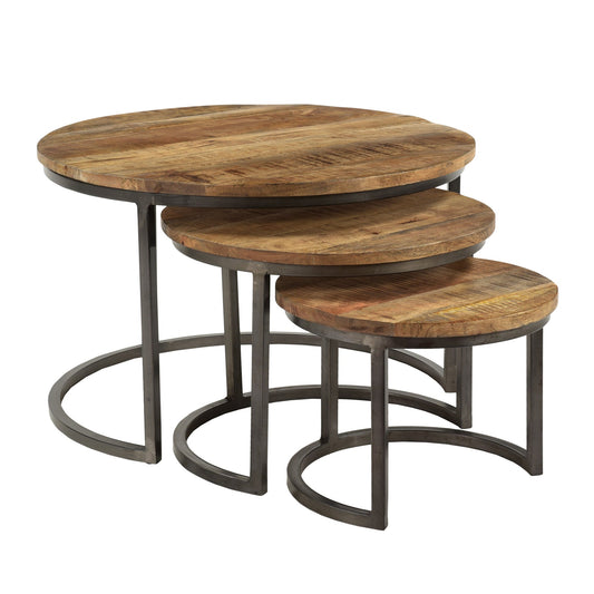3er Set Couchtisch Detroit rund mit Metall und Mangoholz