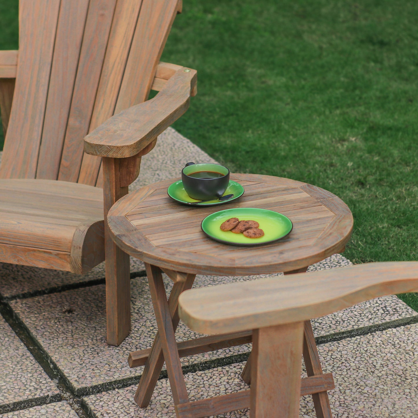 Beistelltisch >Karimata< Gartentisch 50x50cm rund Teak klappbar - Grey Wash
