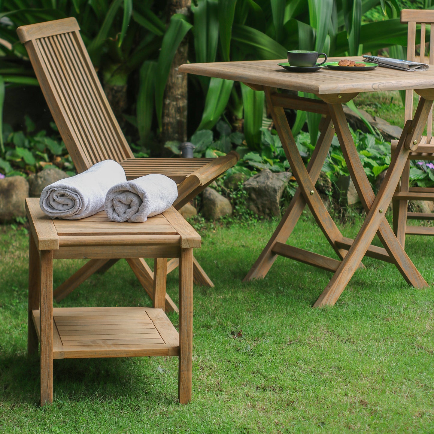 Beistelltisch  >Pajung< Gartenbank Hocker Teakholz