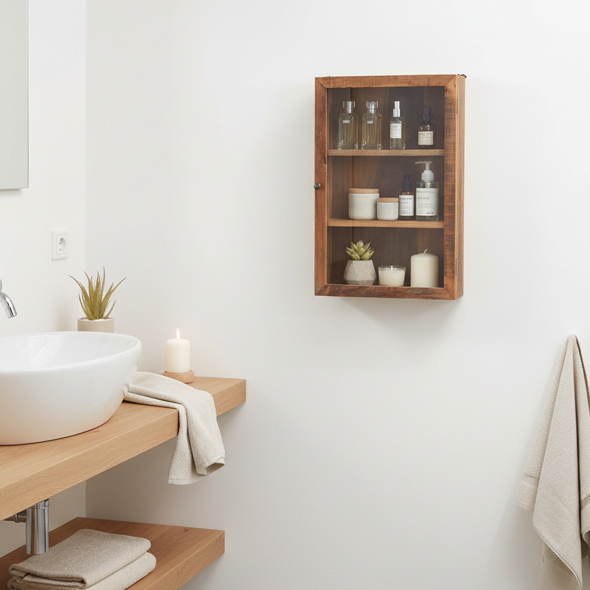 Wandschrank Vitrine mit Glastür aus Altholz