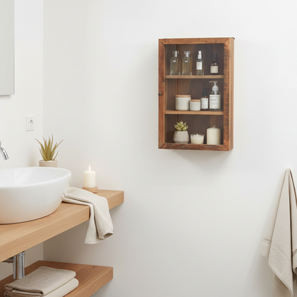 Wandschrank Vitrine mit Glastür aus Altholz