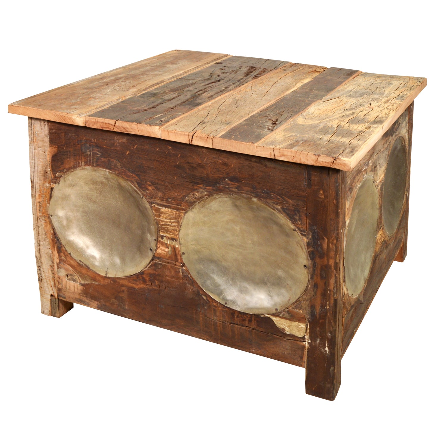 Couchtisch >Bowl< aus Altholz & Metall - 65x65cm