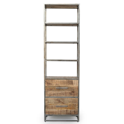 Buchregal Chicago aus Metall und Mangoholz - 2 Schubladen