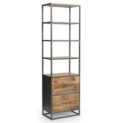 Buchregal Chicago aus Metall und Mangoholz - 2 Schubladen