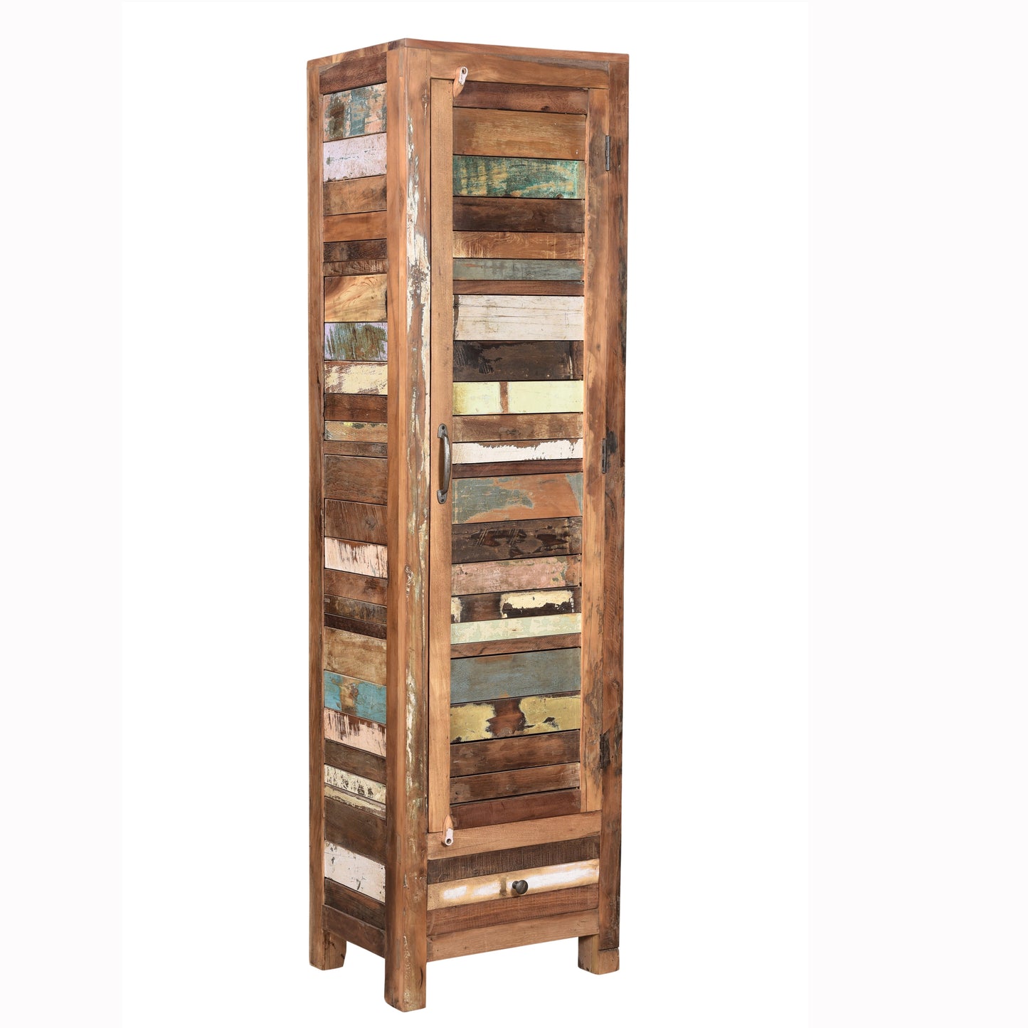 Highboard >Stripe< aus farbigem Altholz mit Tür & Schublade