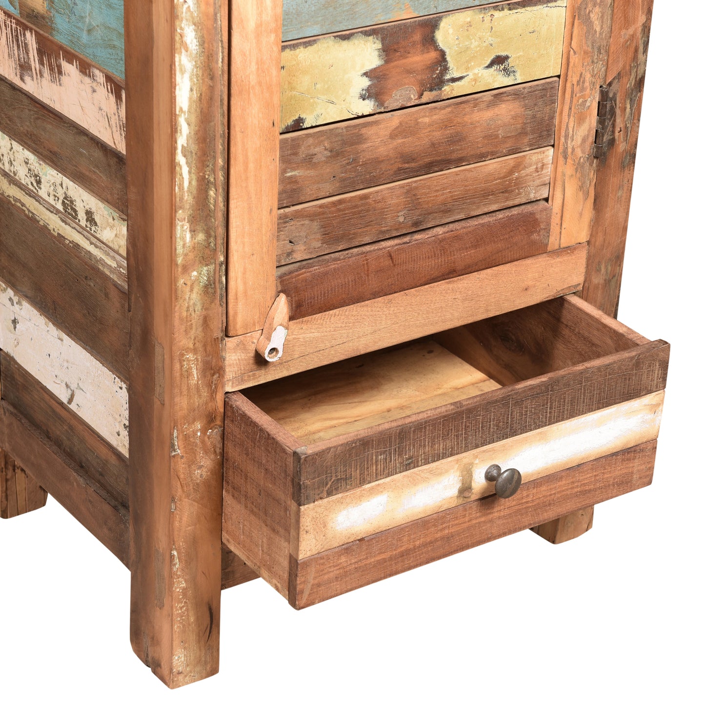 Highboard >Stripe< aus farbigem Altholz mit Tür & Schublade
