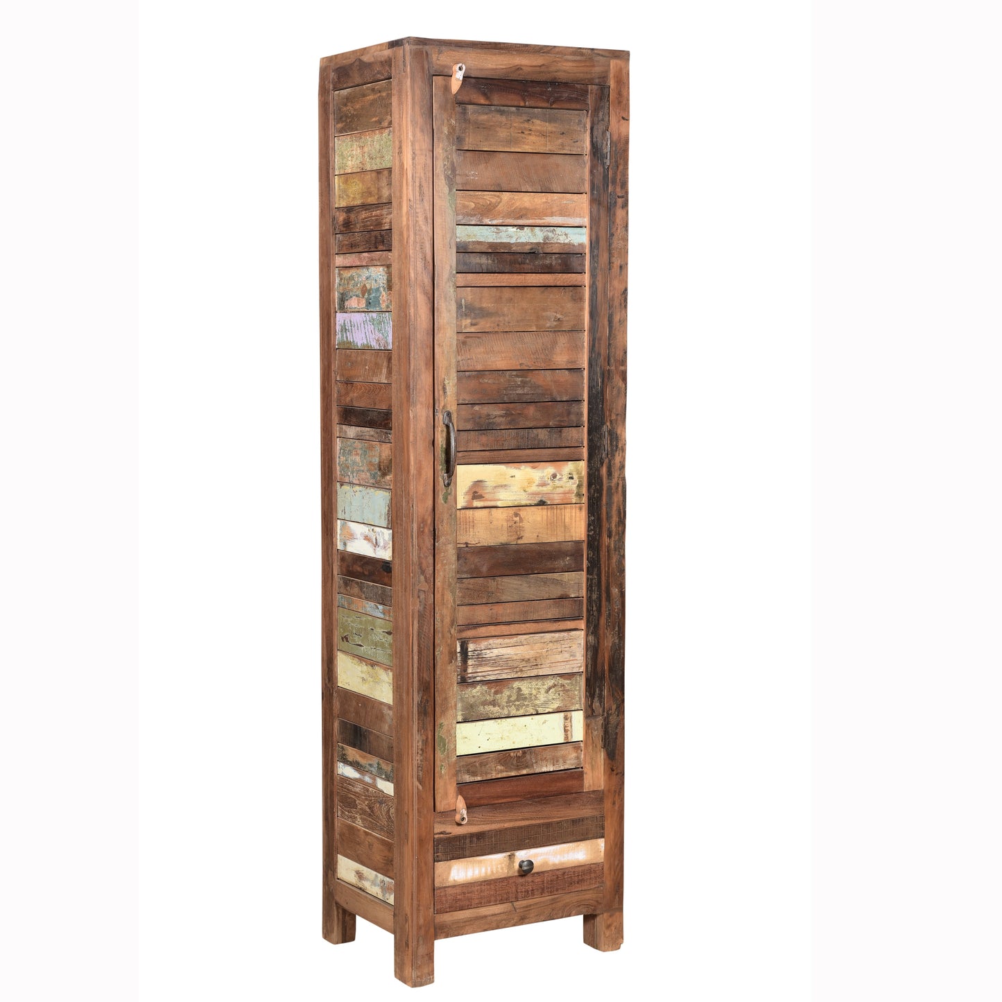 Highboard >Stripe< aus farbigem Altholz mit Tür & Schublade