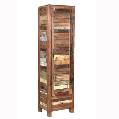 Highboard >Stripe< aus farbigem Altholz mit Tür & Schublade