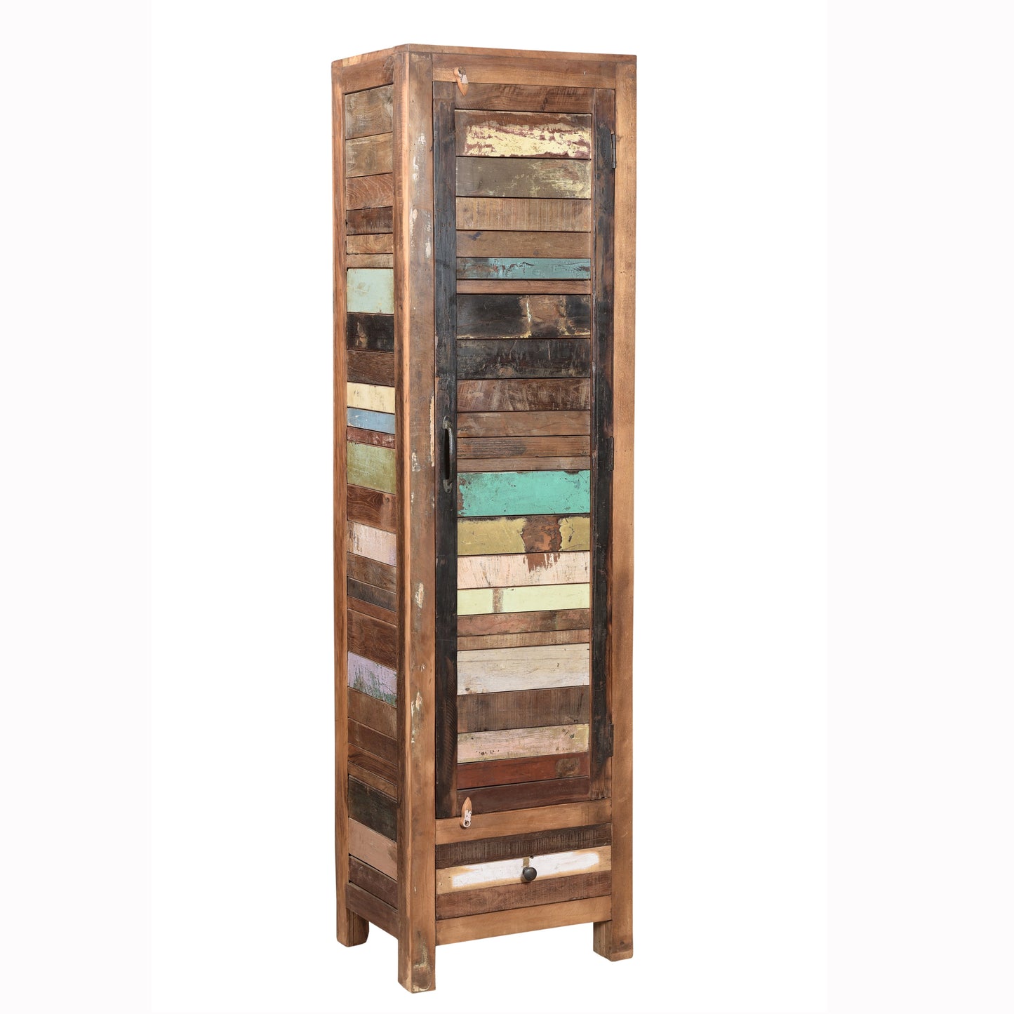 Highboard >Stripe< aus farbigem Altholz mit Tür & Schublade