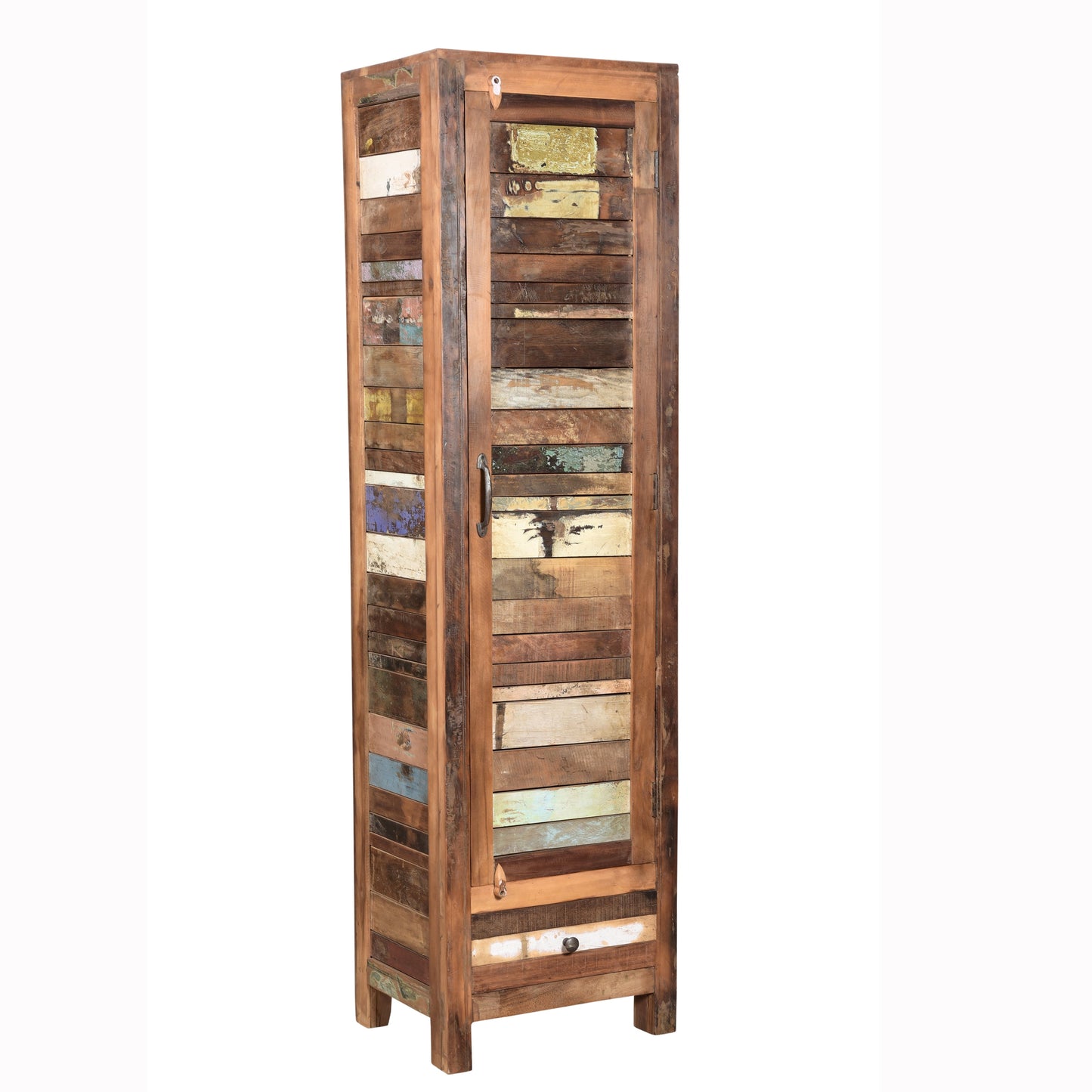 Highboard >Stripe< aus farbigem Altholz mit Tür & Schublade