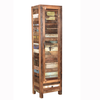 Highboard >Stripe< aus farbigem Altholz mit Tür & Schublade