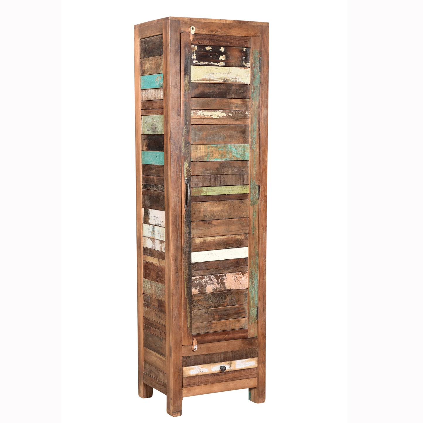 Highboard >Stripe< aus farbigem Altholz mit Tür & Schublade