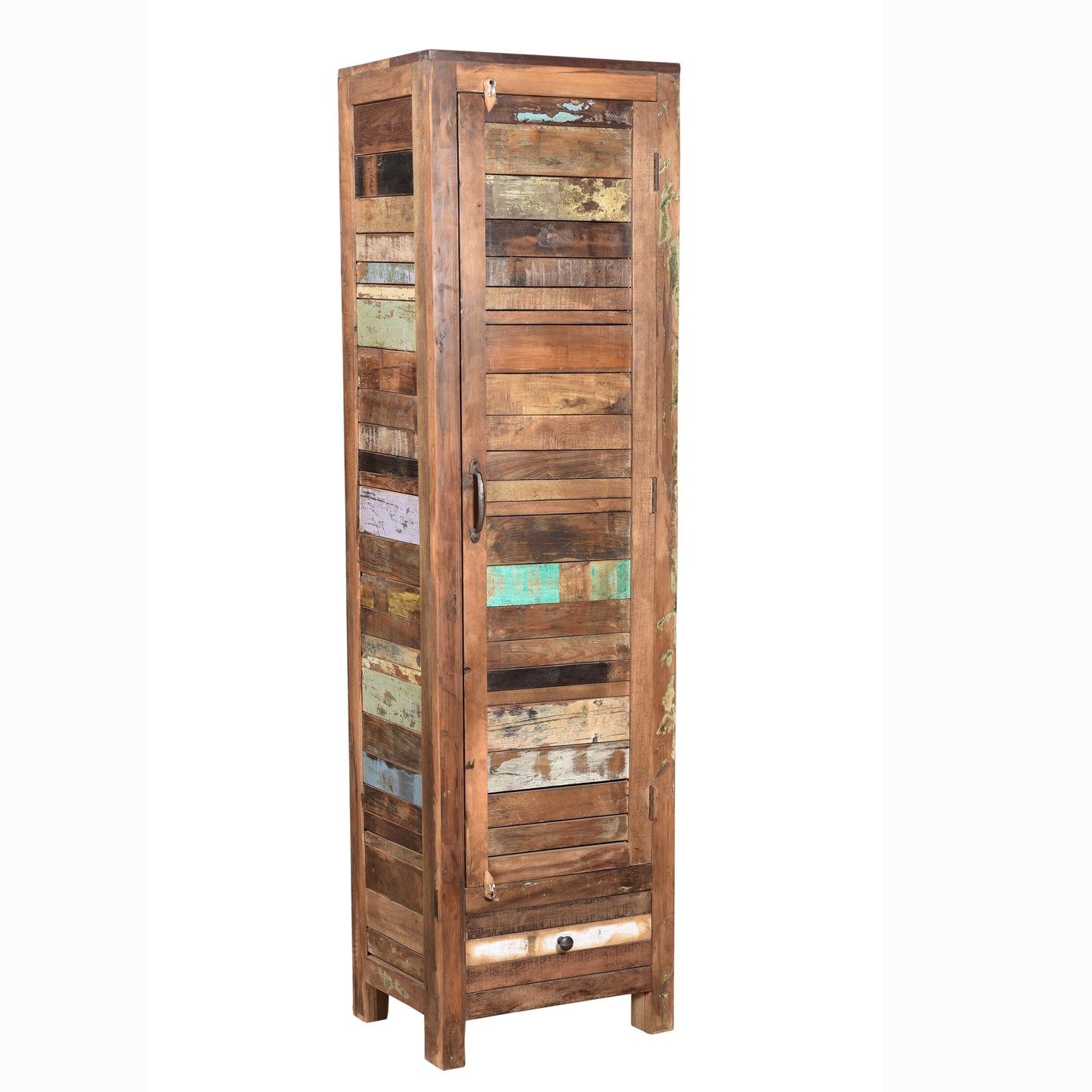 Highboard >Stripe< aus farbigem Altholz mit Tür & Schublade