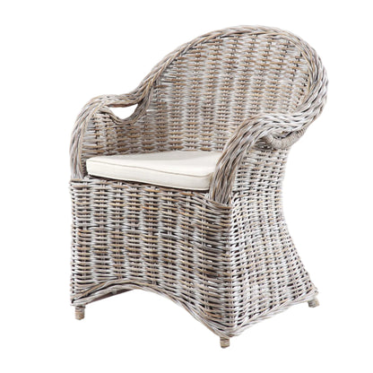 Rattansessel >Athena< Sessel - White Wash mit Kissen