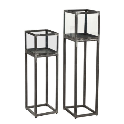 Windlicht Säule aus Metall und Glas