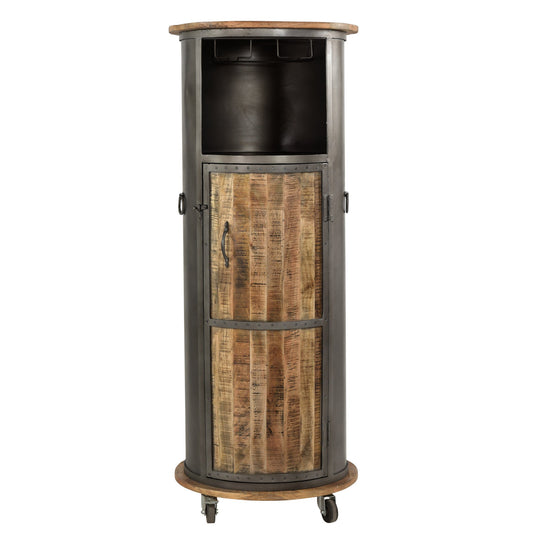 Weinschrank Detroit rund aus Metall und Mangoholz