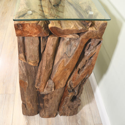 Konsole >Akar< Teak Wurzel Anrichte mit Glas