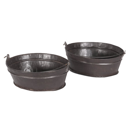 Eimer Wanne oval aus Eisen Antik mit Henkel